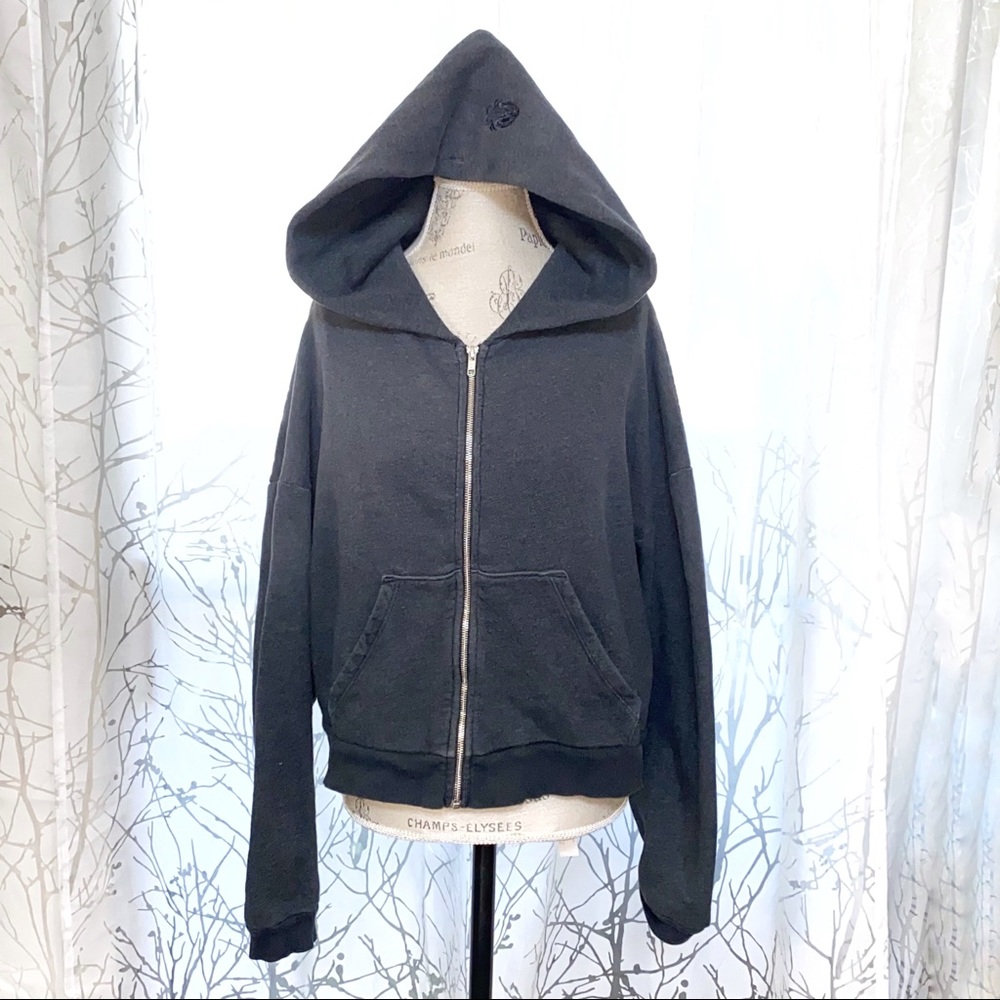 Wildfox dark gray zipper zip up hoodie sweatshirt sweater batwing dolman drop